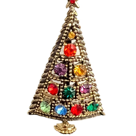Vintage Christmas Tree Pin Brooch Beatrix B.J. Signed Rhinestone - Book Piece - Picture 2 of 12